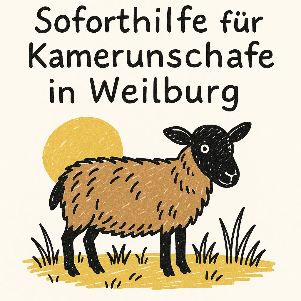 Illustration eines Kamerunschafs auf einer Weide in Weilburg als Symbol für Soforthilfe im Tierschutz
